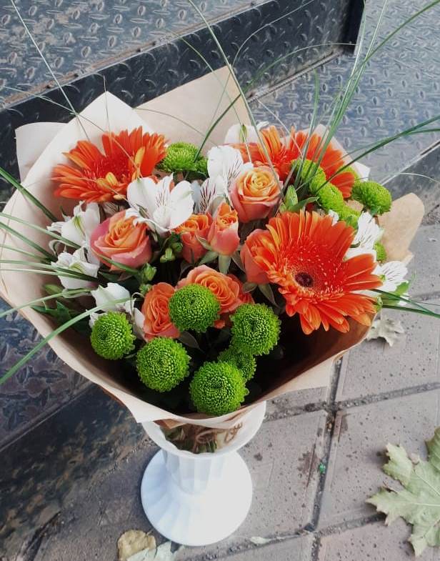 Букет цветов из: Герберы, Хризантемы, Альстромерии и Розы в Толстово-Васюковском