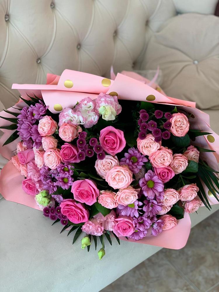 Букет цветов из: Хризантемы, Розы и Лизиантусы в Толстово-Васюковском