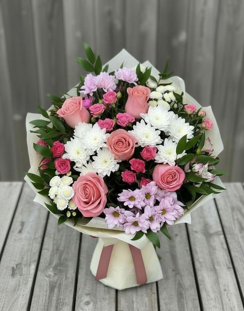 Букет цветов из: Альстромерии, Гвоздики, Розы и Хризантемы в Толстово-Васюковском