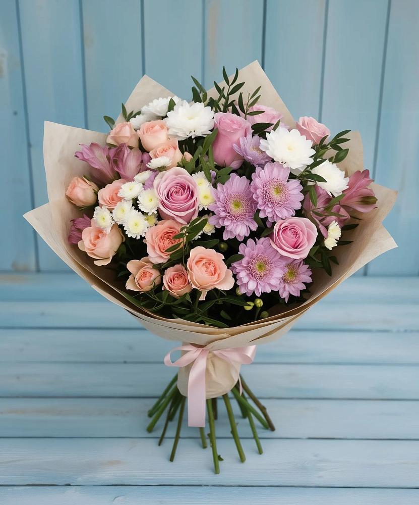 Букет цветов из: Хризантемы, Розы и Альстромерии в Толстово-Васюковском