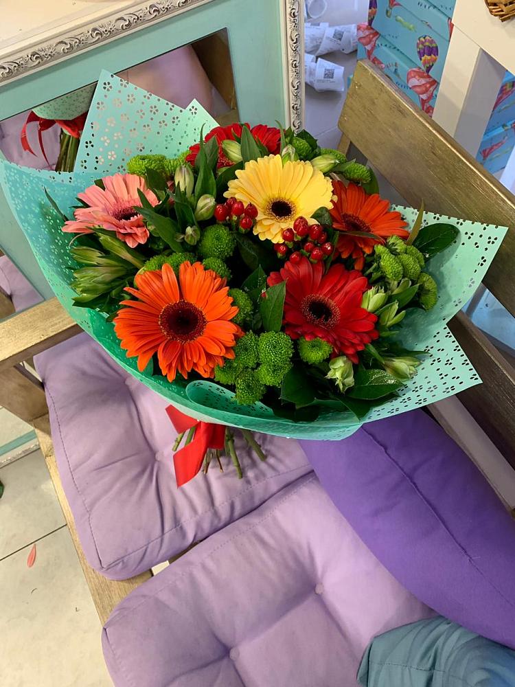 Букет цветов из: Герберы, Хризантемы и Альстромерии в Толстово-Васюковском