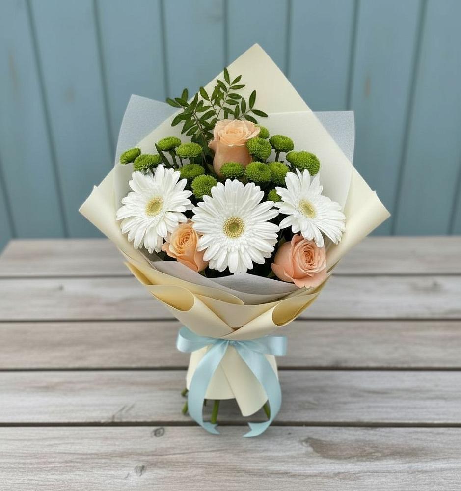 Букет цветов из: Герберы, Розы и Хризантемы в Толстово-Васюковском