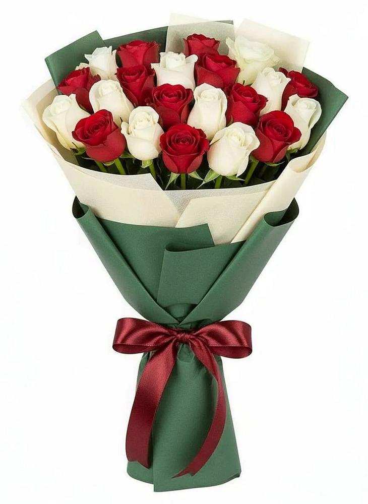 Букет Микс из красных и белых роз в Толстово-Васюковском