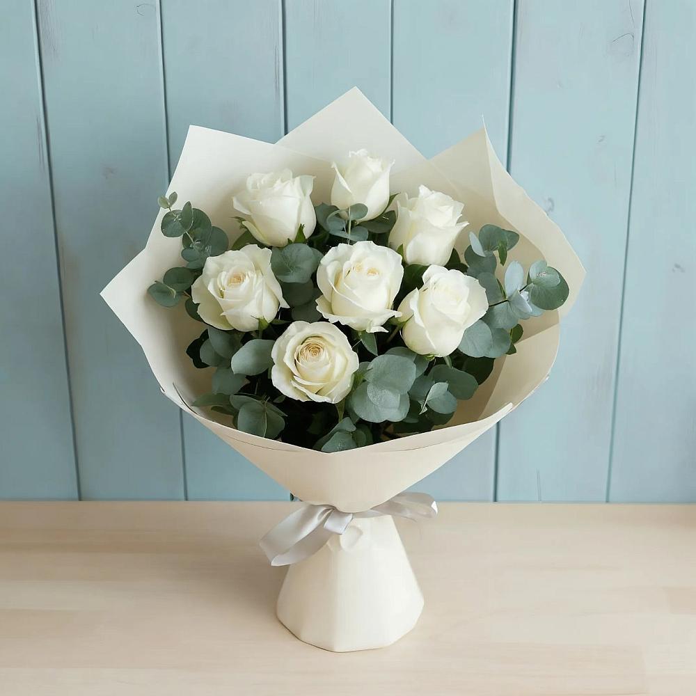 Букет Белые розы в Эвкалипте в Толстово-Васюковском