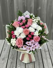 Букет цветов из:  Альстромерии, Гвоздики, Розы и Хризантемы в Толстово-Васюковском