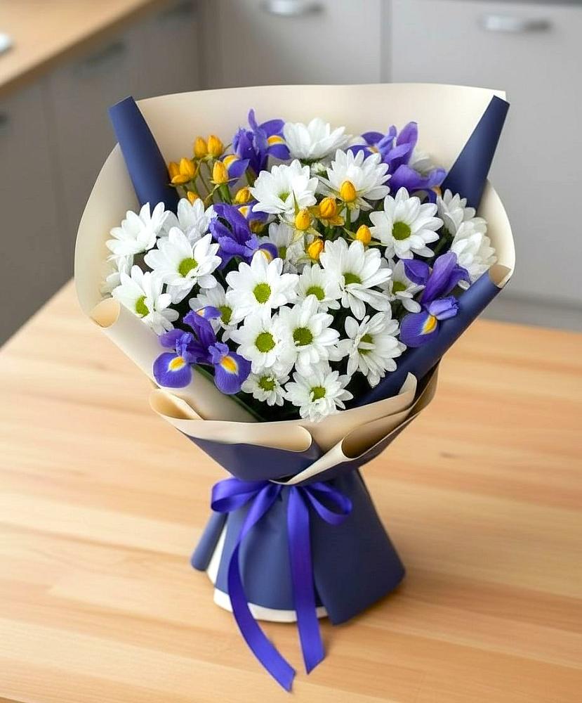 Букет цветов из: Розы, Ирисы и Хризантемы в Толстово-Васюковском