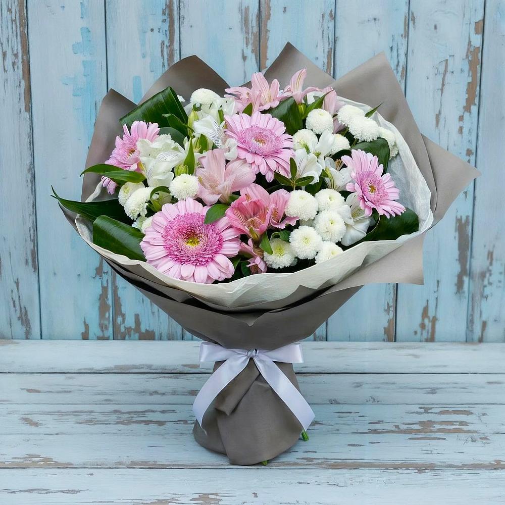 Букет цветов из: Герберы, Альстромерии и Хризантемы в Толстово-Васюковском