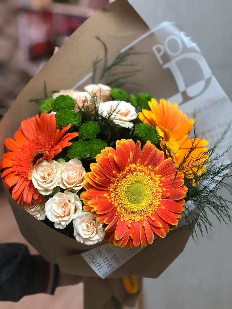 Букет цветов из: Герберы, Хризантемы и Розы в Толстово-Васюковском